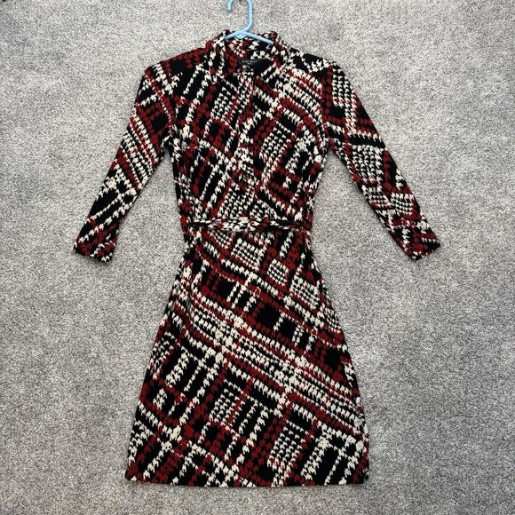 Nine West Dress 2 Abstract Geometric Houndstooth Retro Mod Career Office Chic - Picture 1 of 11